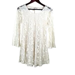 Y2K 90s Forever 21 Dress Sz S Lace Fairy Cottage Whimsigoth Mini Sheer Romantic